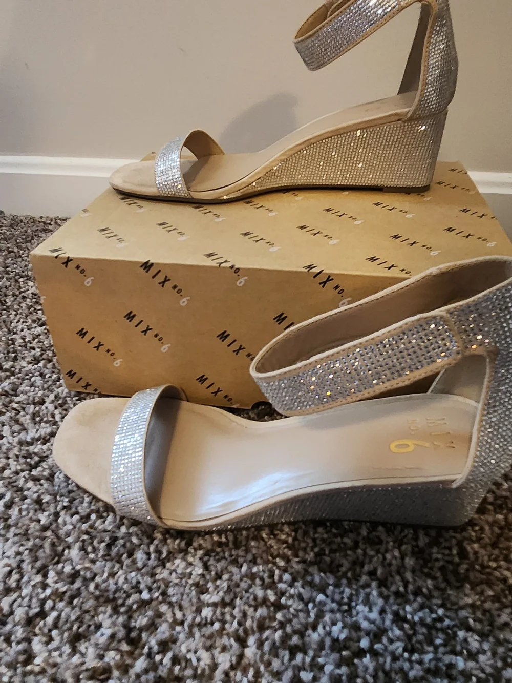 Mix No. 6 Rhinestone Ankle-Strap Wedge Sandals - Silver